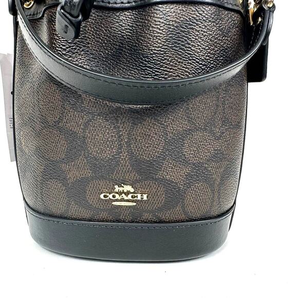 NWT Coach Mini Bucket Bag In Signature Canvas in Walnut/Black CW299 - Picture 8 of 12